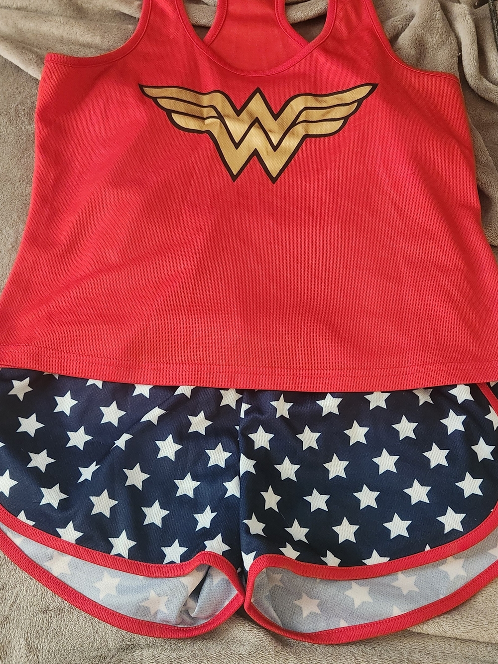Intimo Red Tank with Gold Emblem and Navy Star Shorts Pajama Set